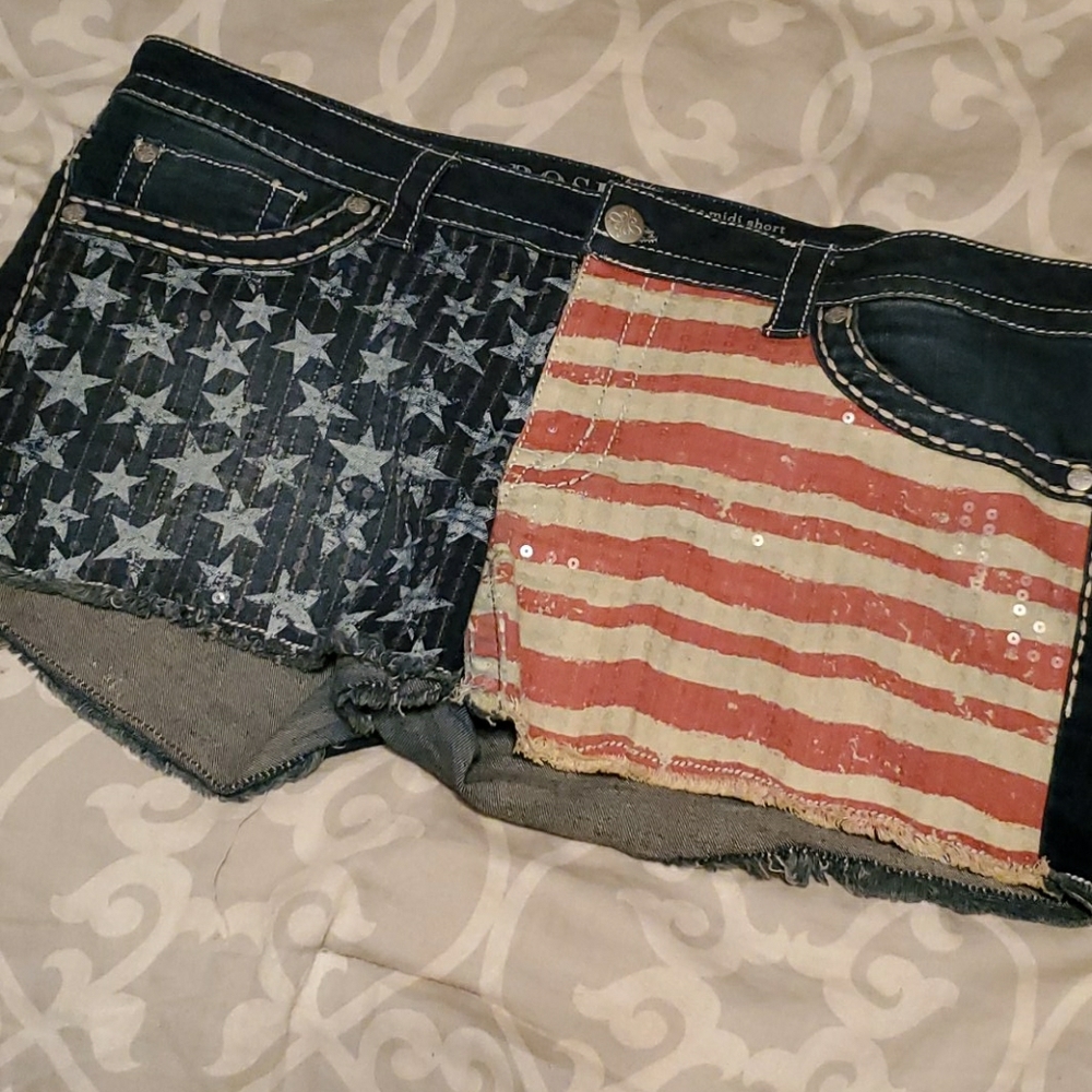 Womens flag jean shorts